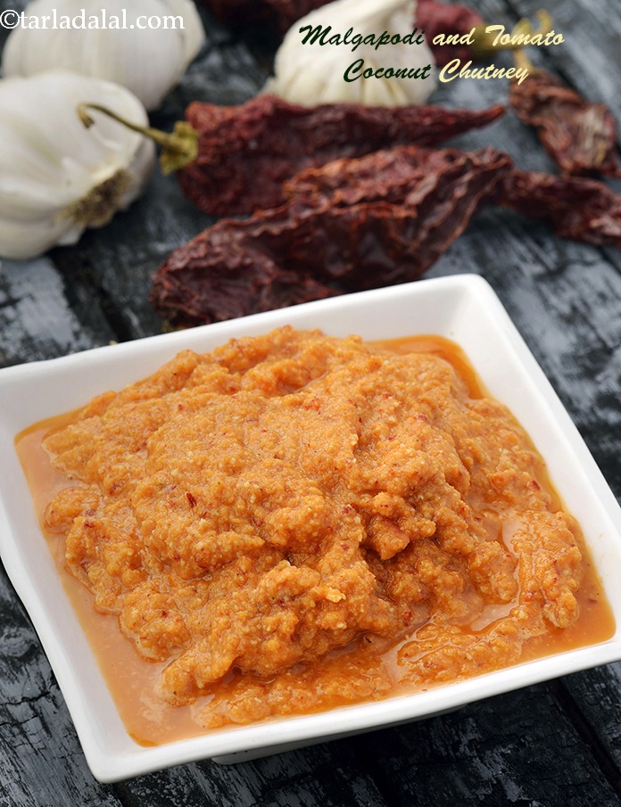 malgapodi tomato coconut chutney recipe | healthy malgapodi coconut tomato chutney |