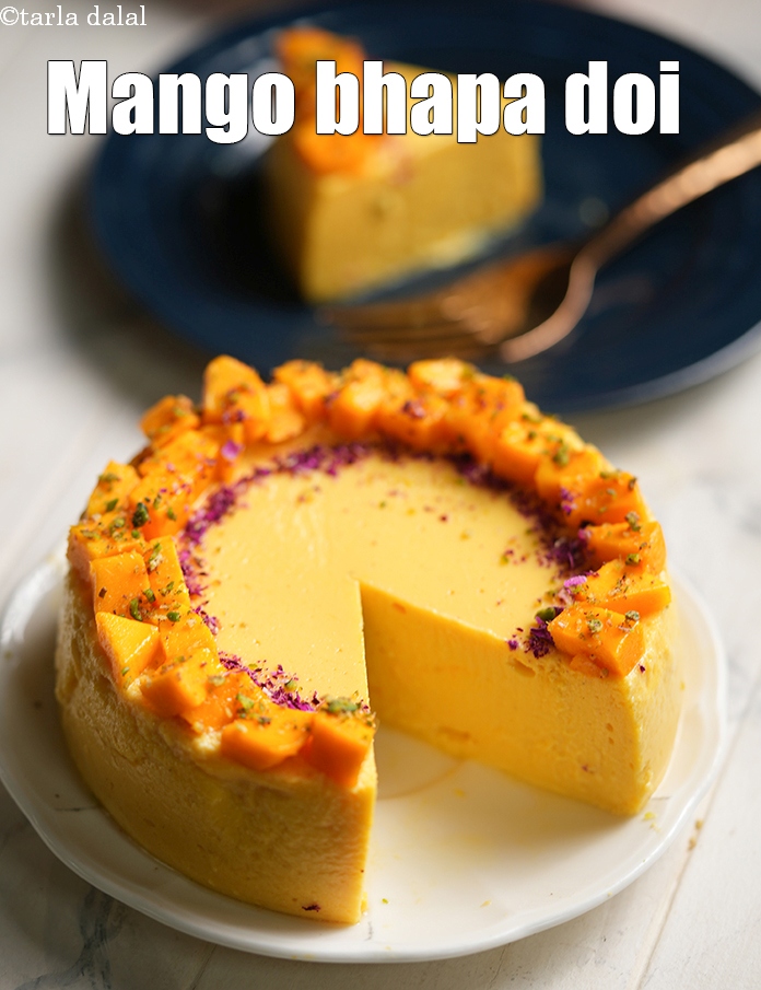 mango bhapa doi recipe | Bengali aam doi | mango flavoured sweet yogurt |