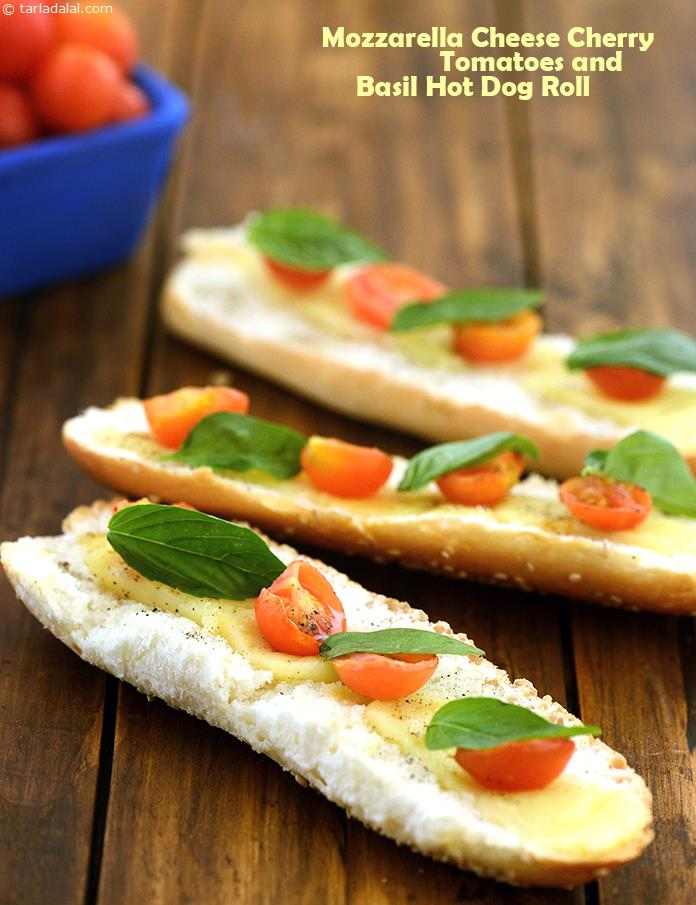 Mozzarella Cheese, Cherry Tomatoes and Basil Hot Dog Roll