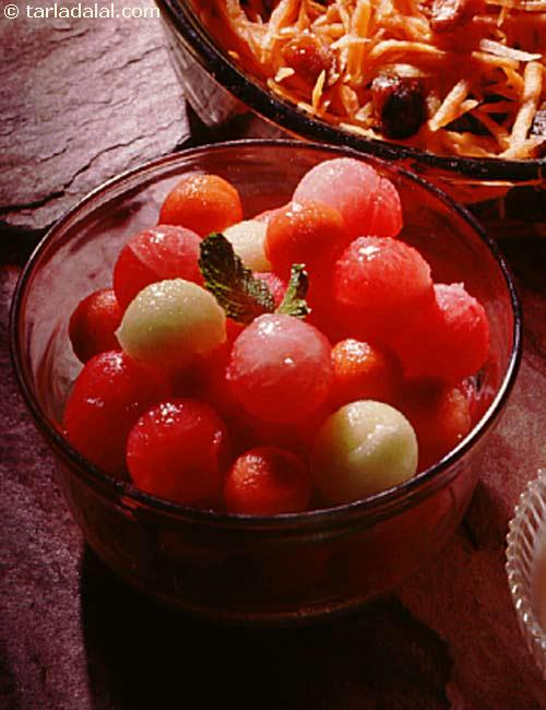Melon and Papaya Balls In Honey and Ginger Dressing recipe, Soup Recipes | Salad Recipes