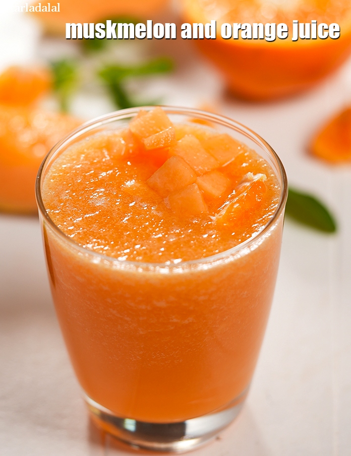 muskmelon and orange juice | kharbuja santra antioxidant rich juice | healthy Indian cantaloupe and orange drink | 