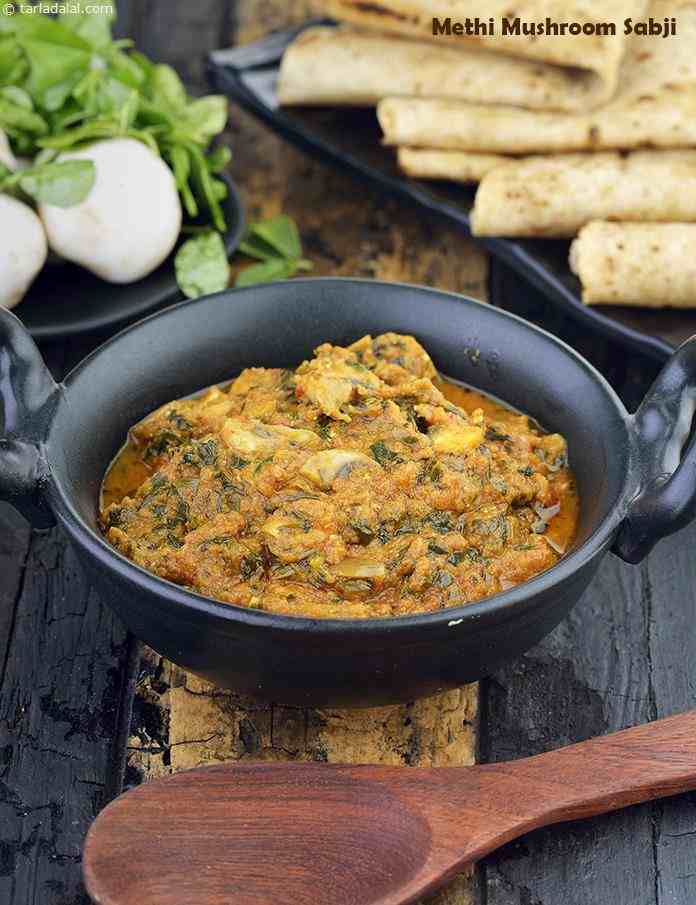 Methi Mushroom Sabzi, Veg Mushroom Semi- Dry Curry recipe