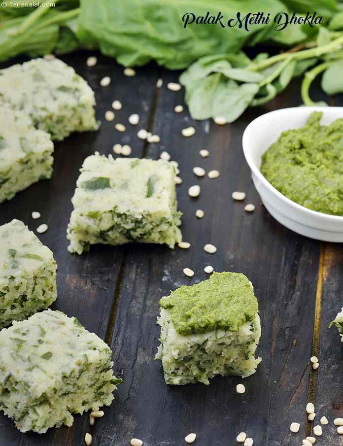 palak methi dhokla recipe | Gujarati palak methi dhokla | steamed snack |