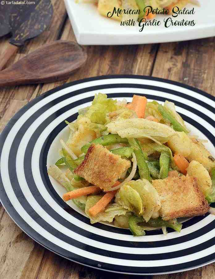 Mexican Potato Salad with Garlic Croutons recipe, Indian Vegetarian Recipes