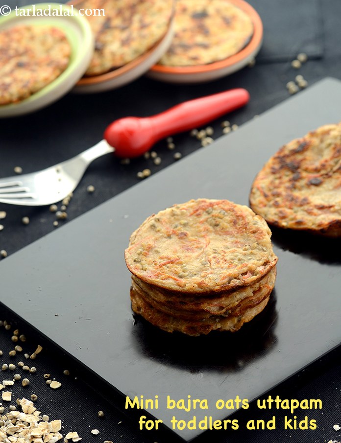mini bajra oats uttapam for toddlers recipe | healthy bajra oats mini uttapam |