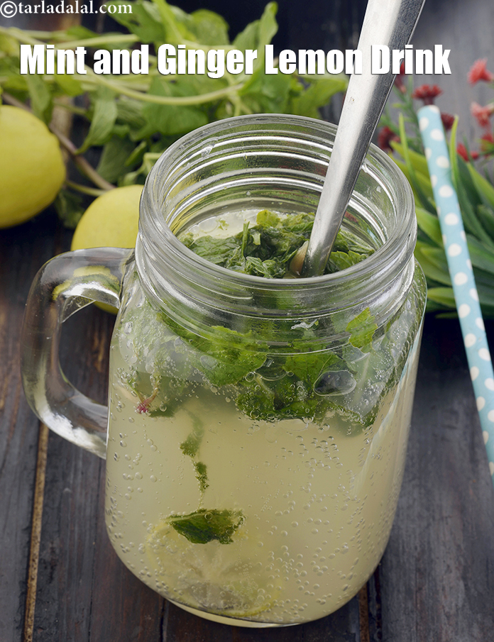 mint and ginger lemon drink recipe | fresh mint and ginger lemonade | ginger mint lemon drink | homemade ginger mint lemonade | pudina adrak nimbu drink |