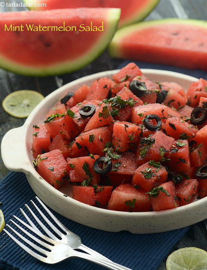 mint watermelon salad | healthy watermelon mint salad | Indian style watermelon salad with mint |