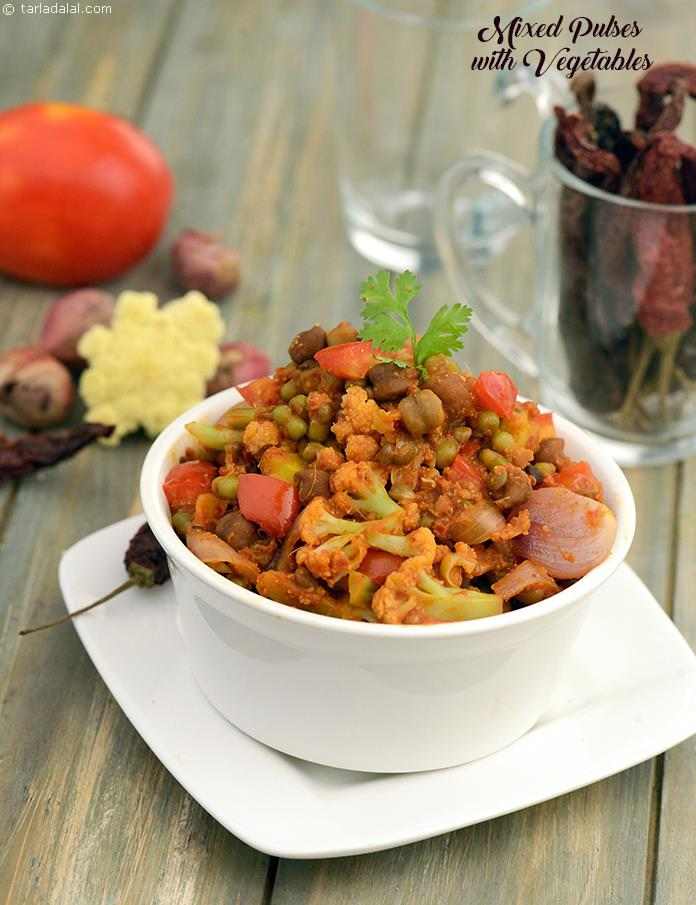 mixed pulses with vegetables recipe | masala mixed vegetable with pulses |