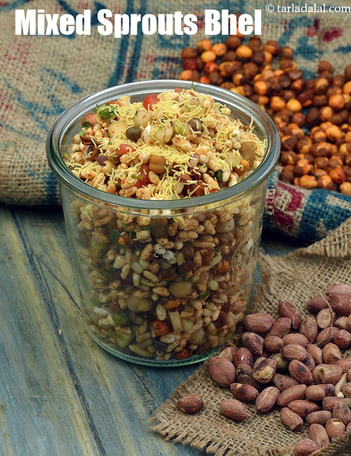 mixed sprouts bhel recipe | murmura with mixed sprouts |