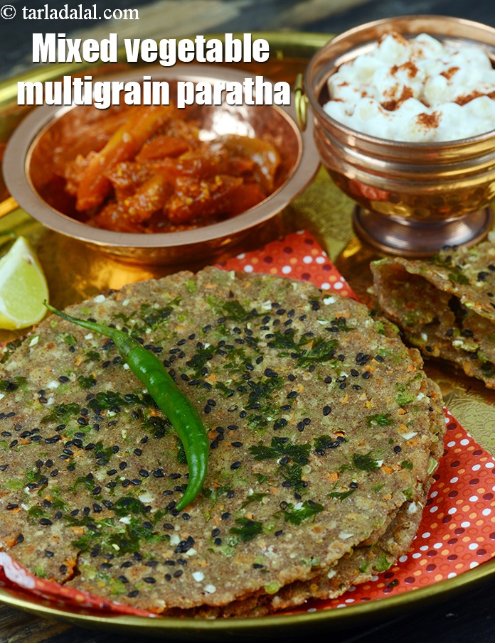 mixed vegetable multigrain paratha recipe | Indian multi grain mix veg paratha | healthy 4 grain paratha |