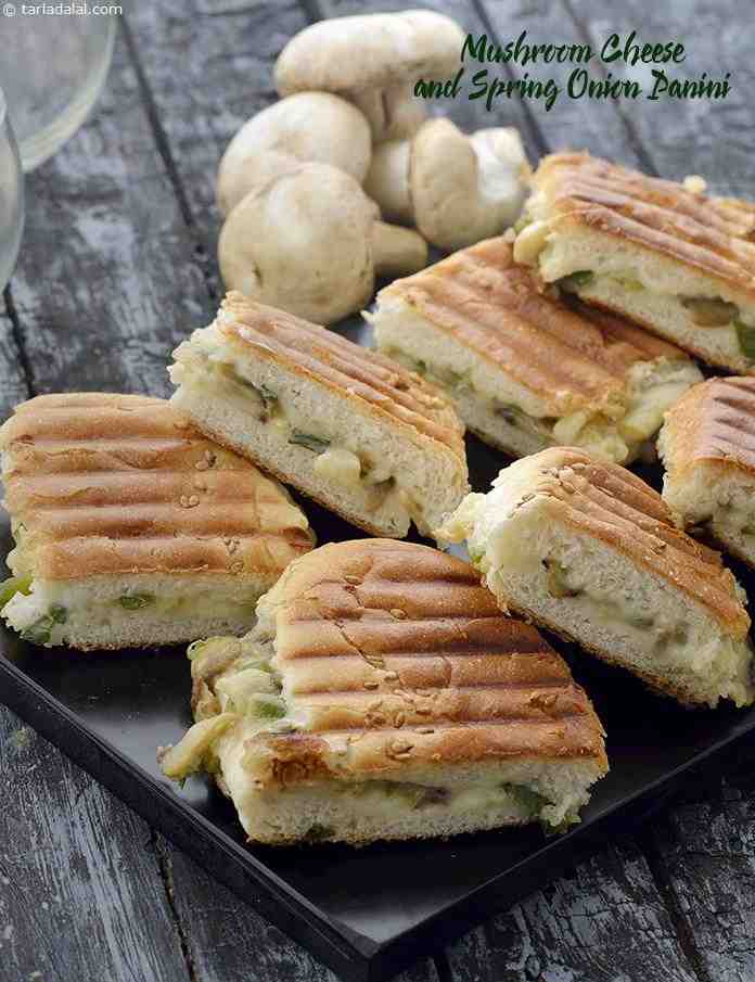 Mushroom Cheese and Spring Onions Panini recipe