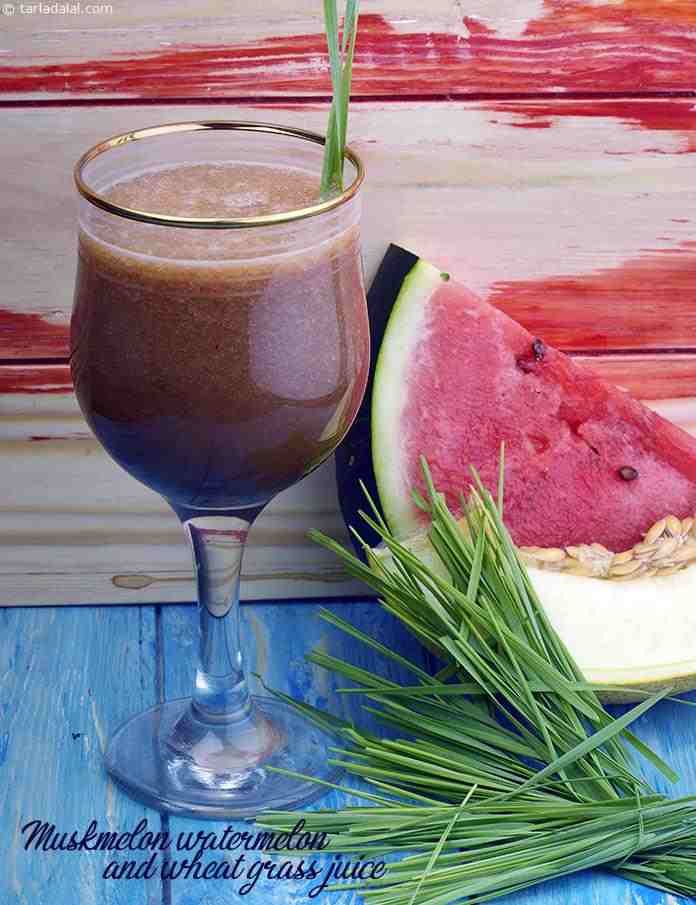Muskmelon Watermelon and Wheat Grass Juice recipe