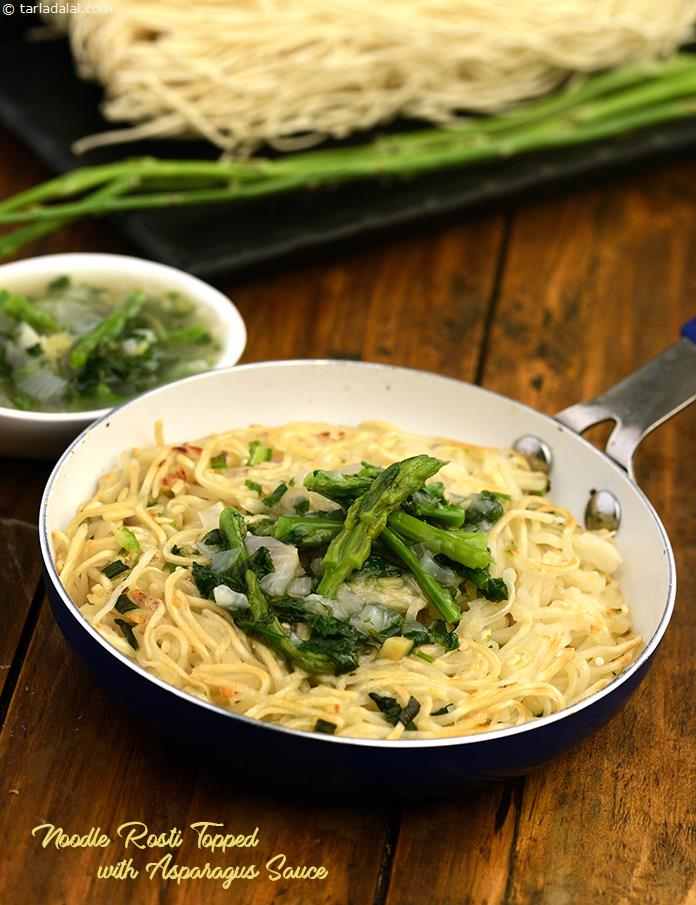 Noodle Rosti Topped with Asparagus Sauce
