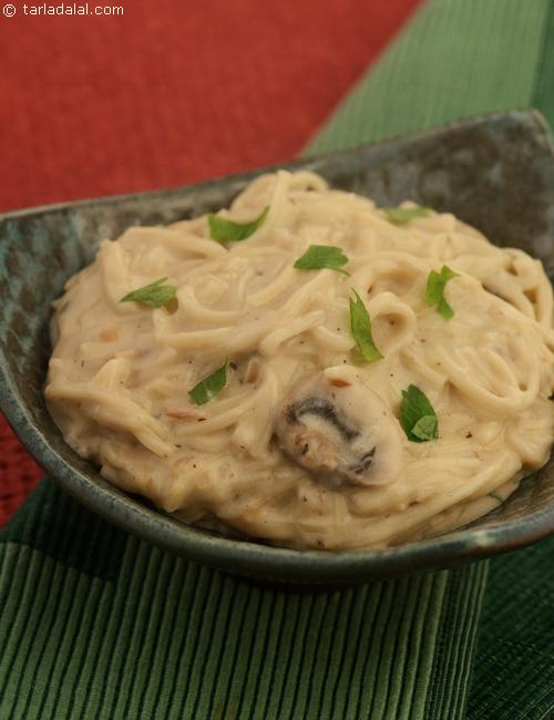 Noodles with Creamy Mushrooms ( Microwave Recipes), Indian Microwave Snack Recipes