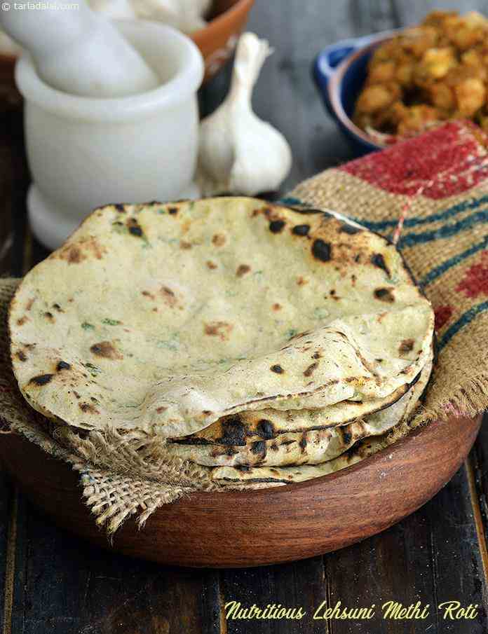 lehsuni methi roti recipe | garlic methi roti | zero oil methi lehsun ki roti |