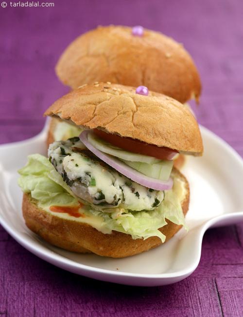 Nutritious Paneer Tikki Burger recipe, Healthy Snacks for Kids Recipes