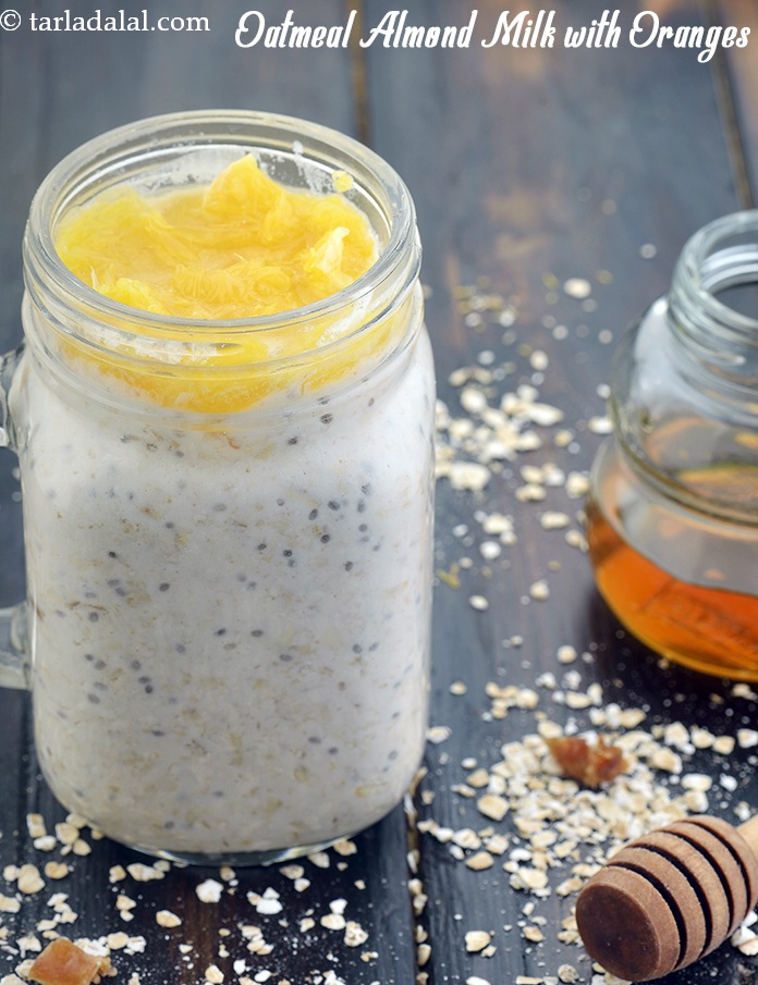 ओटमील बदाम का दूध संतरे के साथ रेसिपी | oatmeal almond milk with oranges in Hindi 