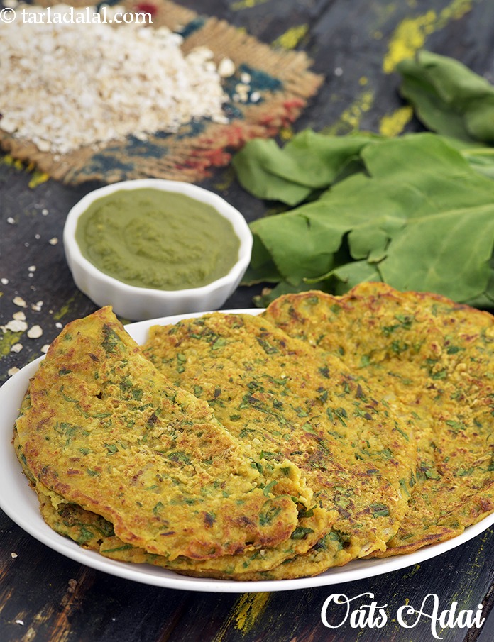 oats adai recipe | oats spinach pancake | healthy oats recipe for weight loss | Indian vegetable oats adai | keerai adai |