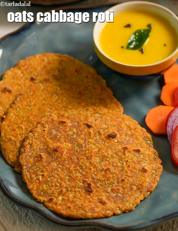 oats cabbage roti recipe | oats cabbage paratha | healthy oats and wheat roti for weight loss |