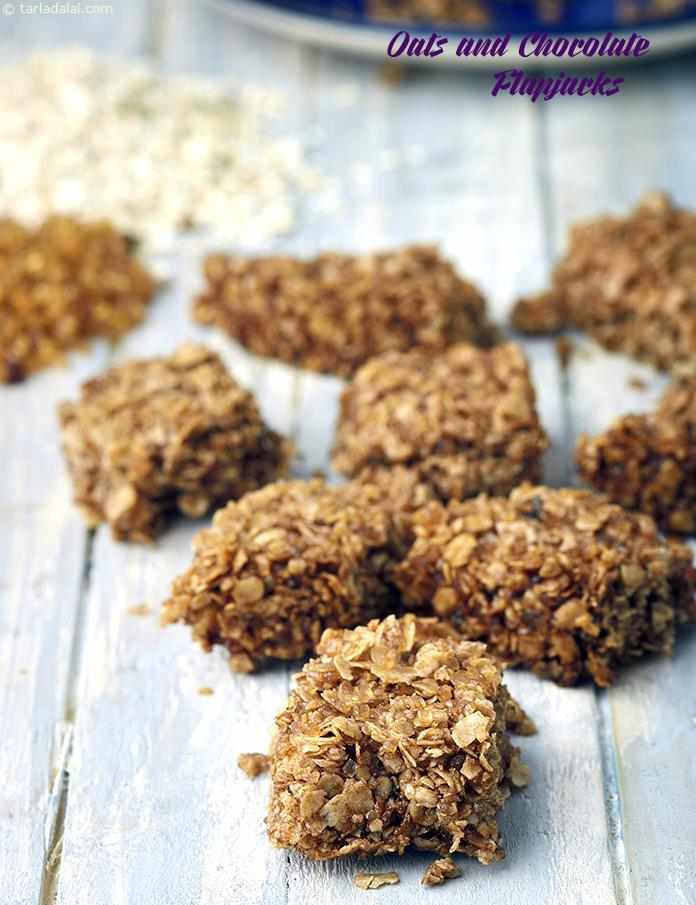 Oats and Chocolate Flapjacks, Oats and Chocolate Bites recipe, Healthy Recipes