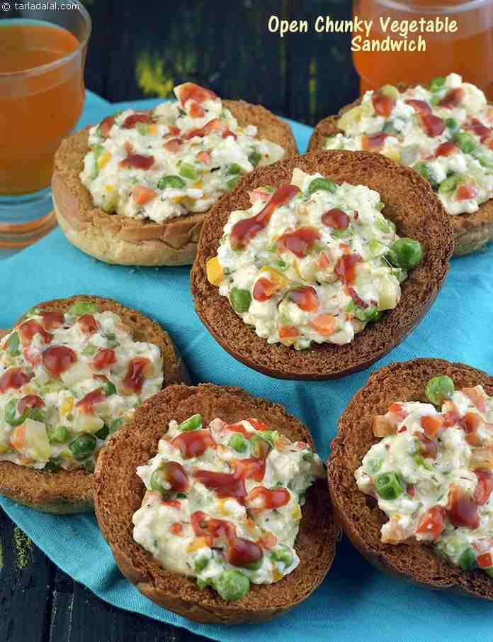 ओपन चंकी वैज़ीटेबल सैंडविच रेसिपी, Open Chunky Vegetable Sandwich Recipe In Hindi