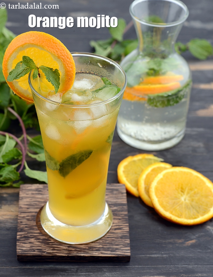 orange mojito recipe | Indian orange mint mojito mocktail | orange mojito with sprite | non alcoholic orange mojito |