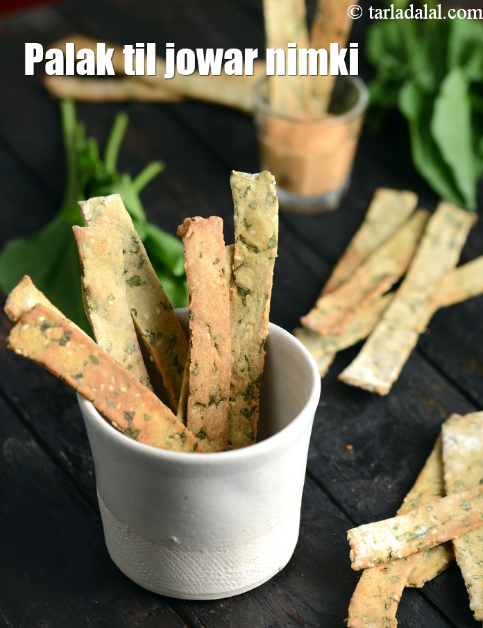 palak til jowar nimki recipe |Â Indian non fried nimki | healthy Bengali nimki |