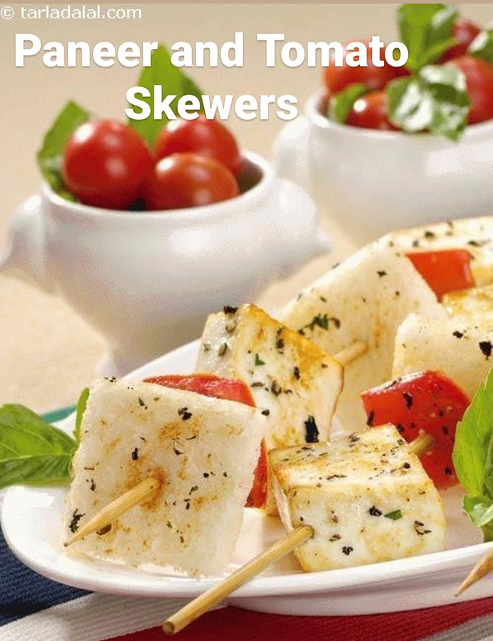 पनीर एण्ड टमॅटो स्कीवर्ज़ रेसिपी, Paneer and Tomato Skewers ( Paneer Snacks ) Recipe In Hindi