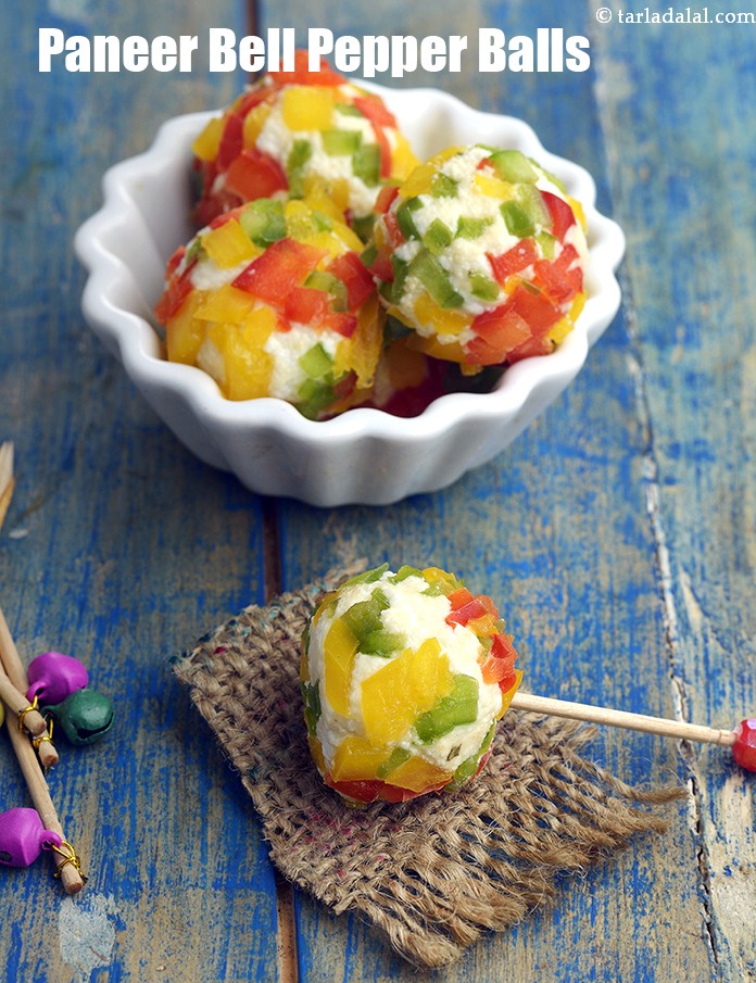 paneer bell pepper balls recipe | healthy malai paneer capsicum balls | Indian cold starter | cottage cheese bell pepper balls | 