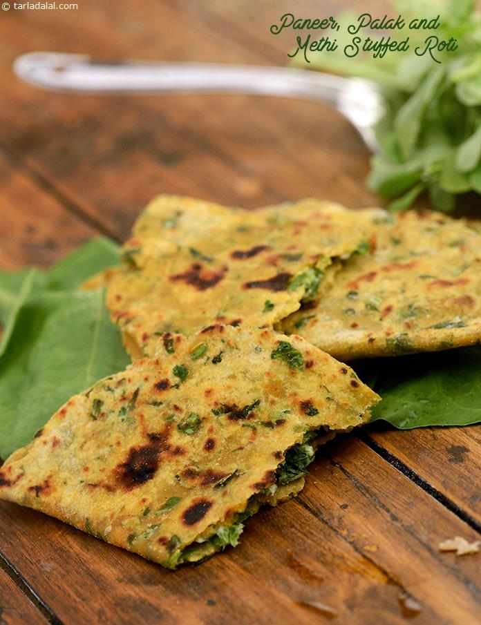 Paneer, Palak and Methi Stuffed Roti recipe