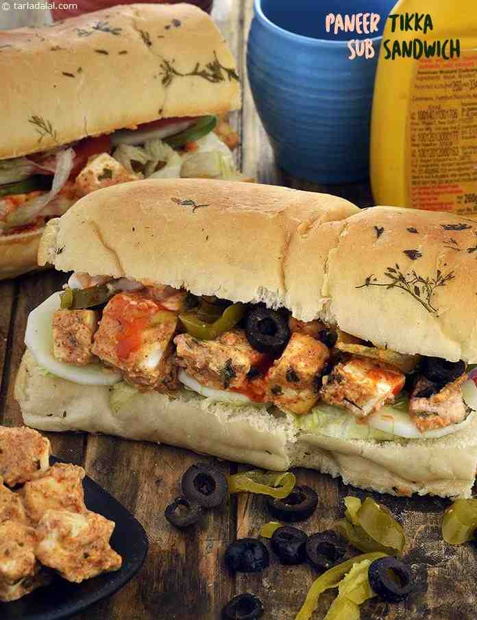 पनीर टिक्का सैंडविच रेसिपी |  paneer tikka sub sandwich in hindi |