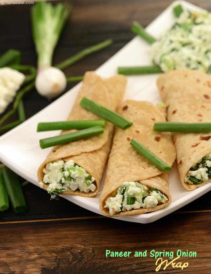 Paneer and Spring Onion Wrap recipe,  Healthy Panner Wrap Snack Recipe