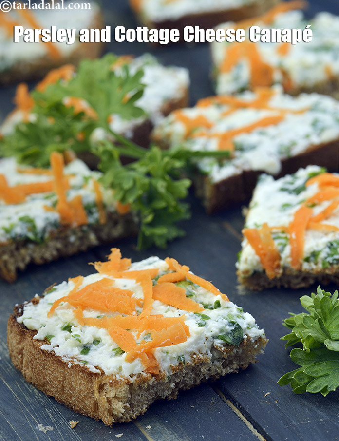parsley and cottage cheese canapÃ© recipe | healthy paneer toast | parsley paneer multigrain toast |