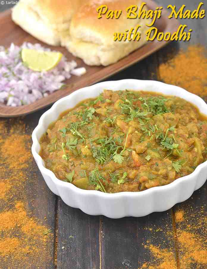 lauki pav bhaji recipe | pav bhaji with doodhi | bottle gourd pav bhaji |