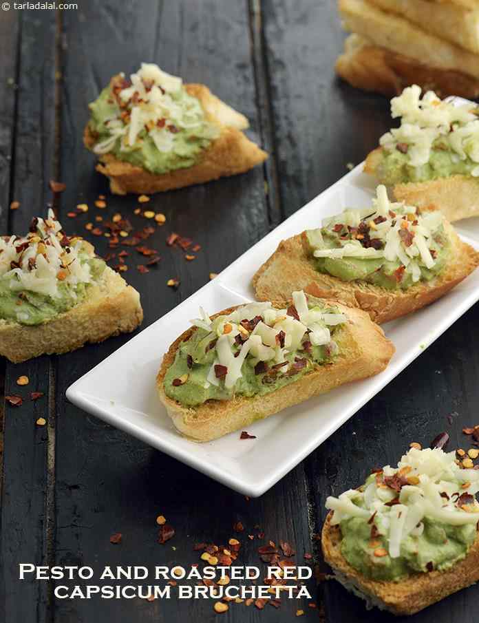 Pesto and Roasted Red Capsicum Bruschetta recipe