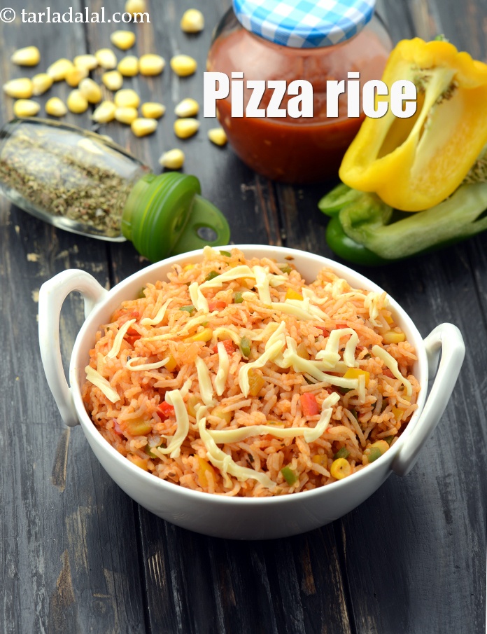 pizza rice recipe | Indian style pizza rice bowl | kids school tiffin box recipe |