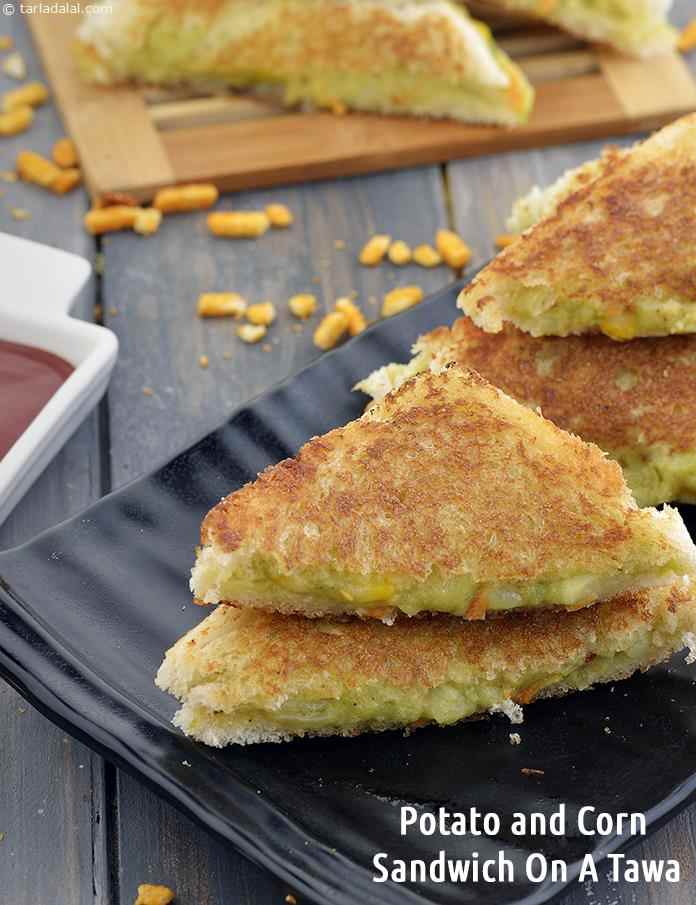 Potato and Corn Sandwich On A Tawa recipe, Corn and potato toast