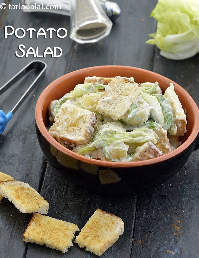 potato salad with eggless mayonnaise recipe | potato salad with croutons |