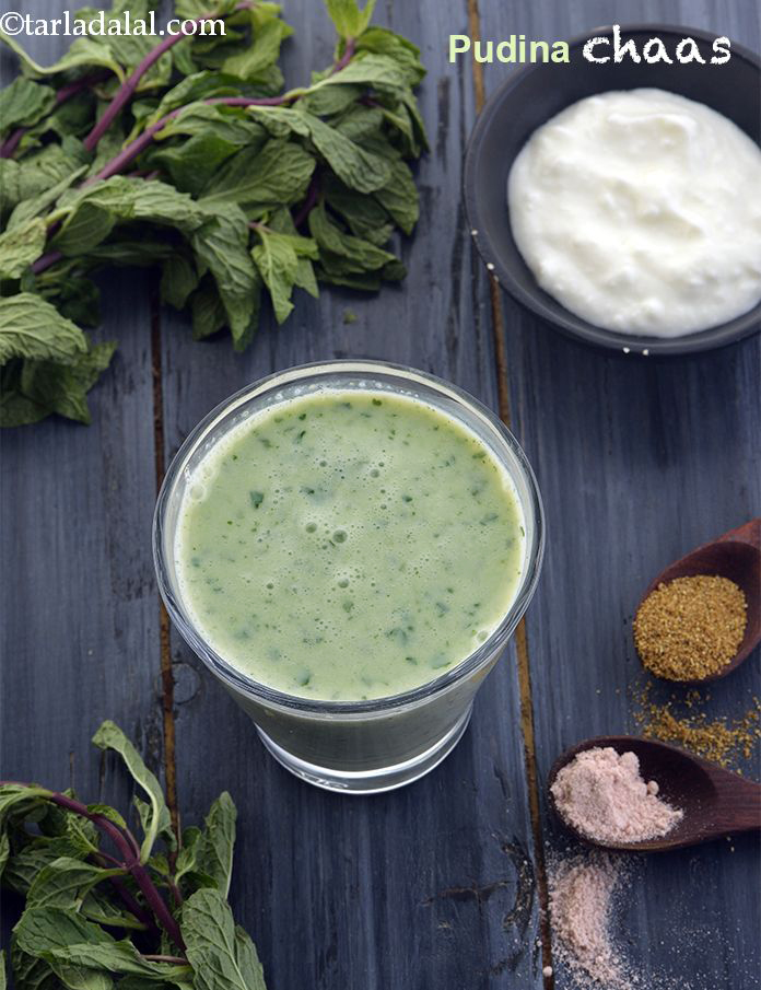 pudina chaas recipe | cool mint buttermilk drink | healthy mint chaas |