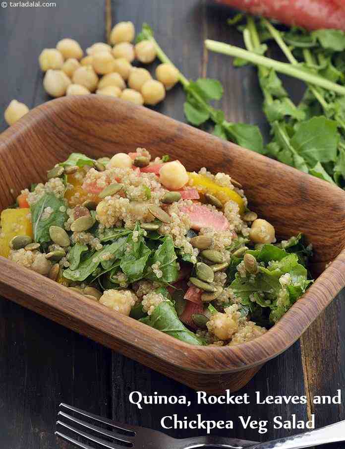 Quinoa, Rocket Leaves and Chickpea Veg Salad, Buddha Bowl recipe
