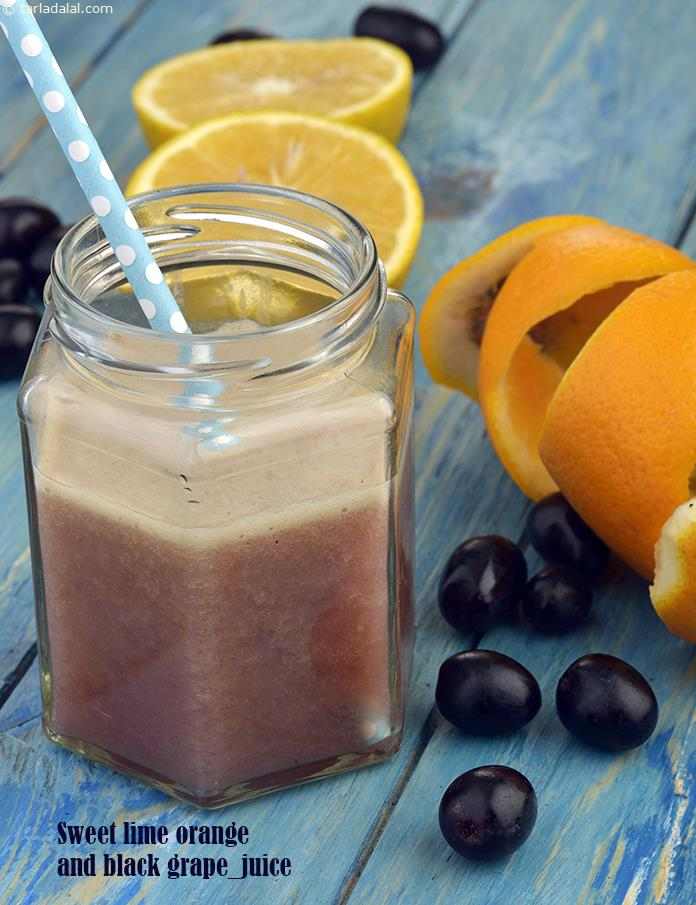 Rainbow Cocktail,  Sweet Lime Orange and Black Grape Juice recipe, Healthy Juices Recipes