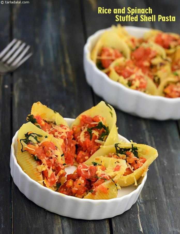  चावल और पालक स्टफ्ड पास्ता रेसिपी |  Rice and Spinach Stuffed Shell Pasta Recipe In Hindi