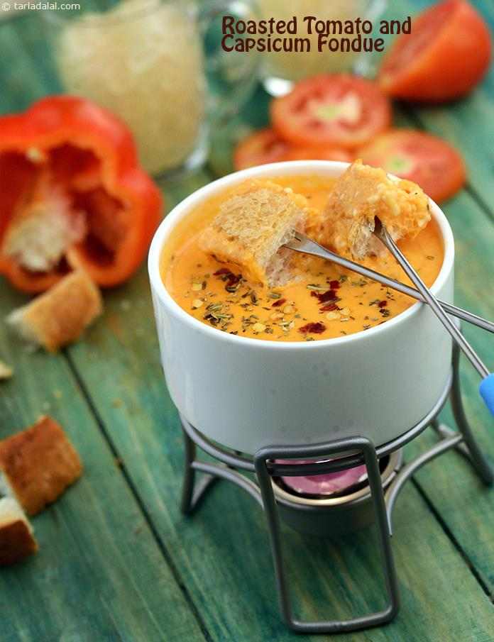 रोस्टड टमॅटो एण्ड कॅप्सिकम फोन्ड्यू रेसिपी, Roasted Tomato and Capsicum Fondue Recipe In Hindi