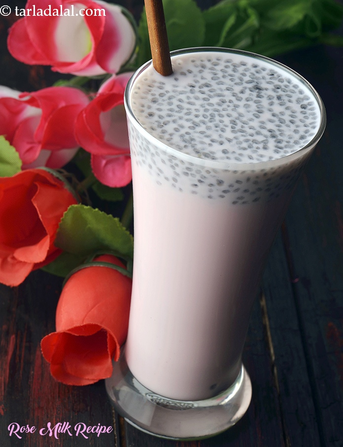 rose milk recipe | rose milk with sabza seeds | Indian summer cold drink |