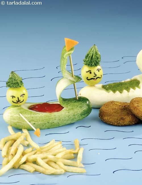 Sauce Boats, Cucumber Boats ( Vegetable Carvings) recipe