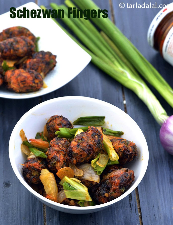 schezwan fingers recipe | veg schezwan fingers | veg fried balls in schezwan sauce |