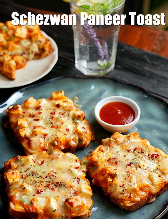 schezwan paneer toast recipe | paneer schezwan toast | cheesy spicy paneer open toast |