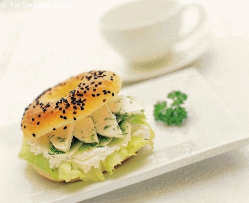 Sesame Bagel with Cucumber and Sour Cream recipe, Sandwich Recipes