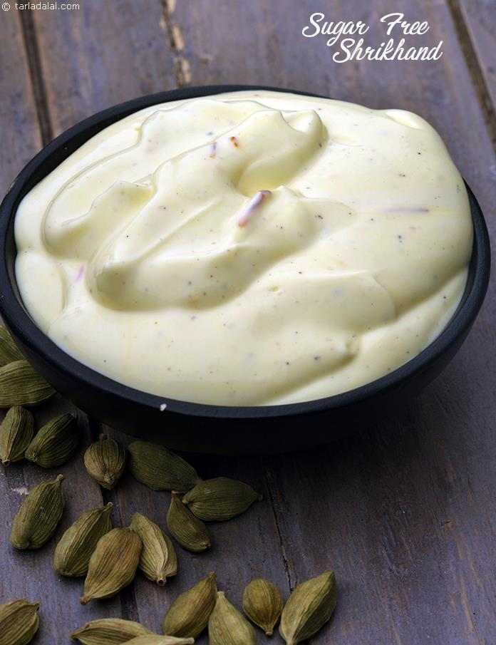 Sugar Free Shrikhand, Low- Fat Kesar Elaichi Shrikhand recipe, Indian Diabetic Recipes