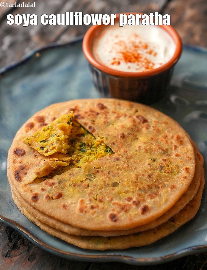 soya cauliflower paratha recipe | Â healthy veg soya paratha | paratha made with soya granules |Â 